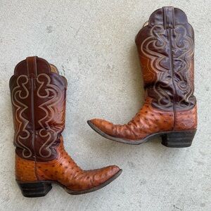 Justin Boots Cognac Full Quill Ostrich Leather Cowboy Boots 8 8771 Western Rodeo